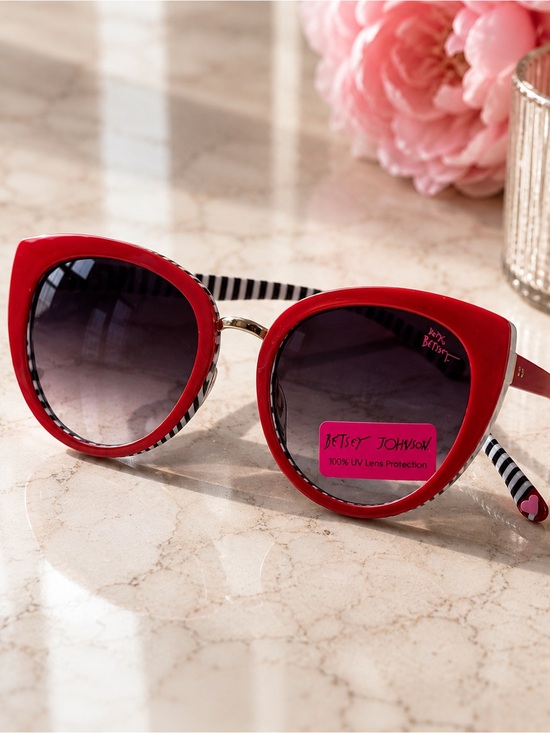 Betsey Johnson Accessories - Betsey Johnson Red Cat Eye Sunglasses | Black & White Striped Oversized Designer